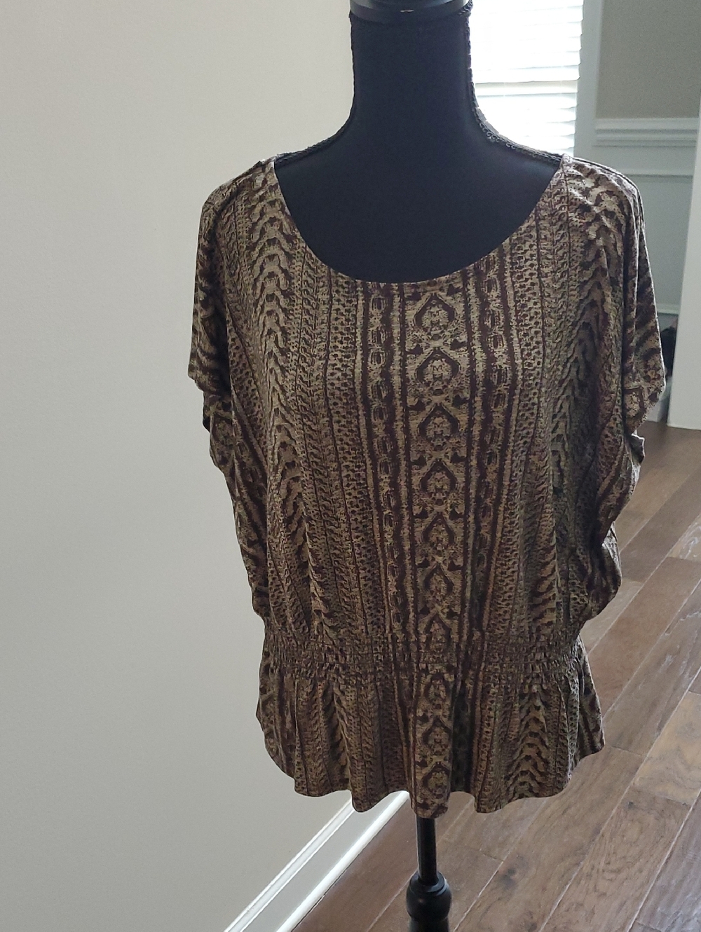 AB Studio Brown and Tan Scoop Neck Peplum Top